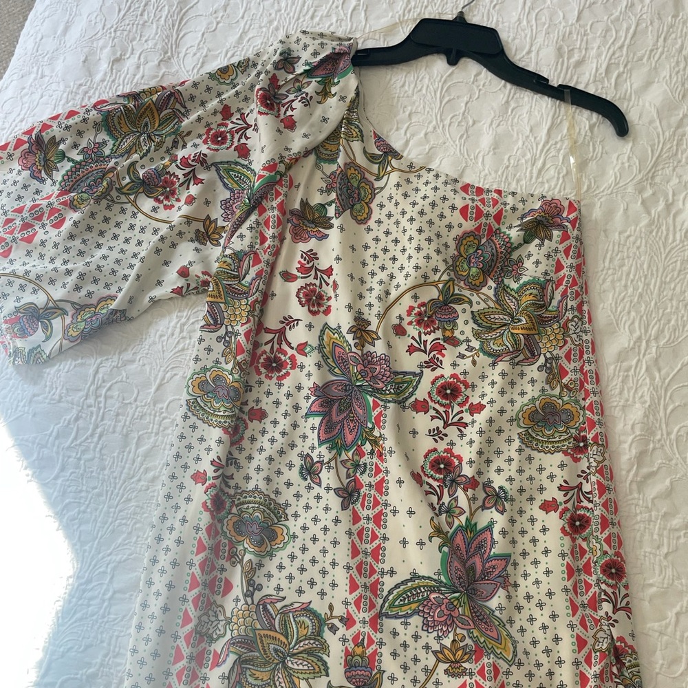 One shoulder floral print dress